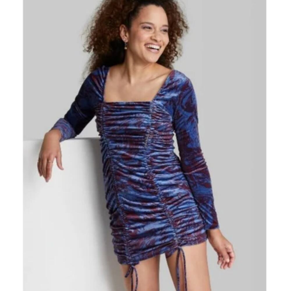 Wild Fable Ruched Velvet Bodycon Mini Dress Small NEW